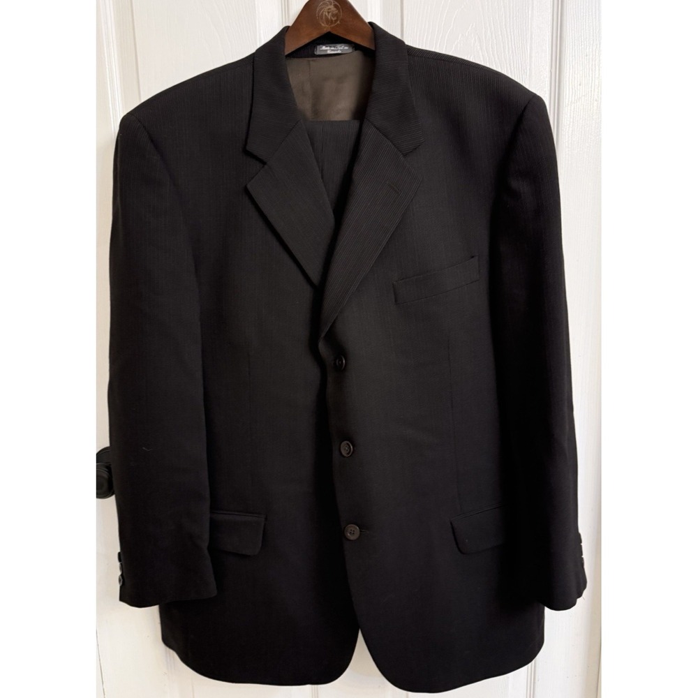 Harry Rosen Men's 48 Suit 3-Piece Wool Textured Black Blazer Vest Pants 39x28